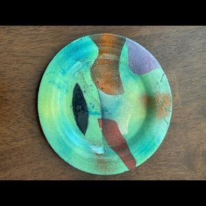 Vintage metal enameled small plate 5 1/2circular